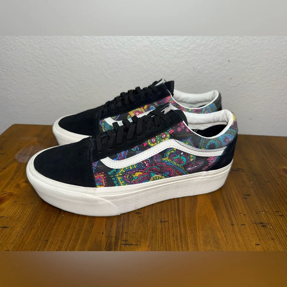 Vans Old‎ Skool Paisley Floral Skate Shoes Black Y2K Streetwear 90s-Size 10.5